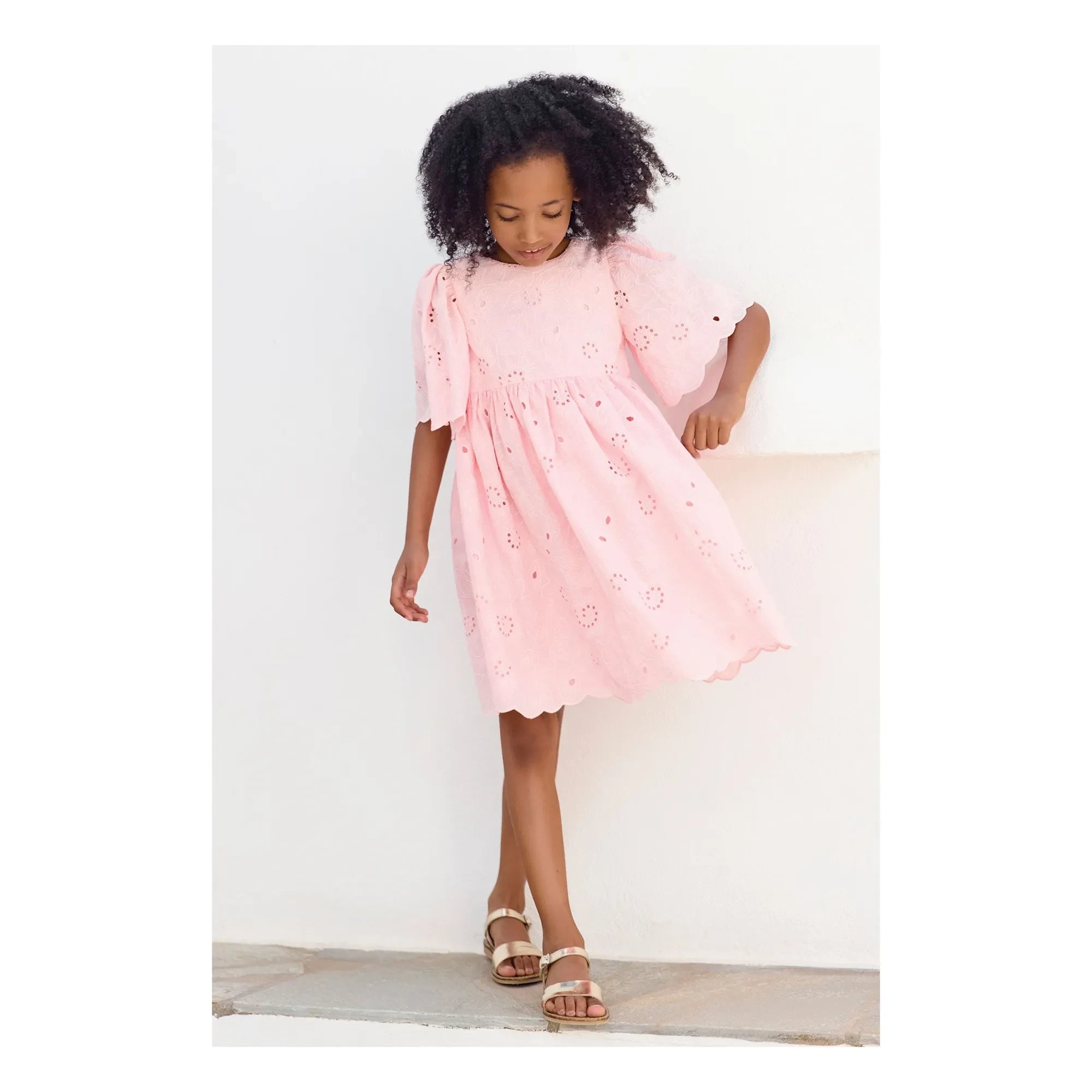 Tartine et Chocolat - Embroidered Flower Balloon Sleeve Dress | Powder Pink