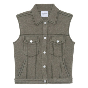 Kujten - Jess Cashmere Sleeveless Jacket | Marled Khaki