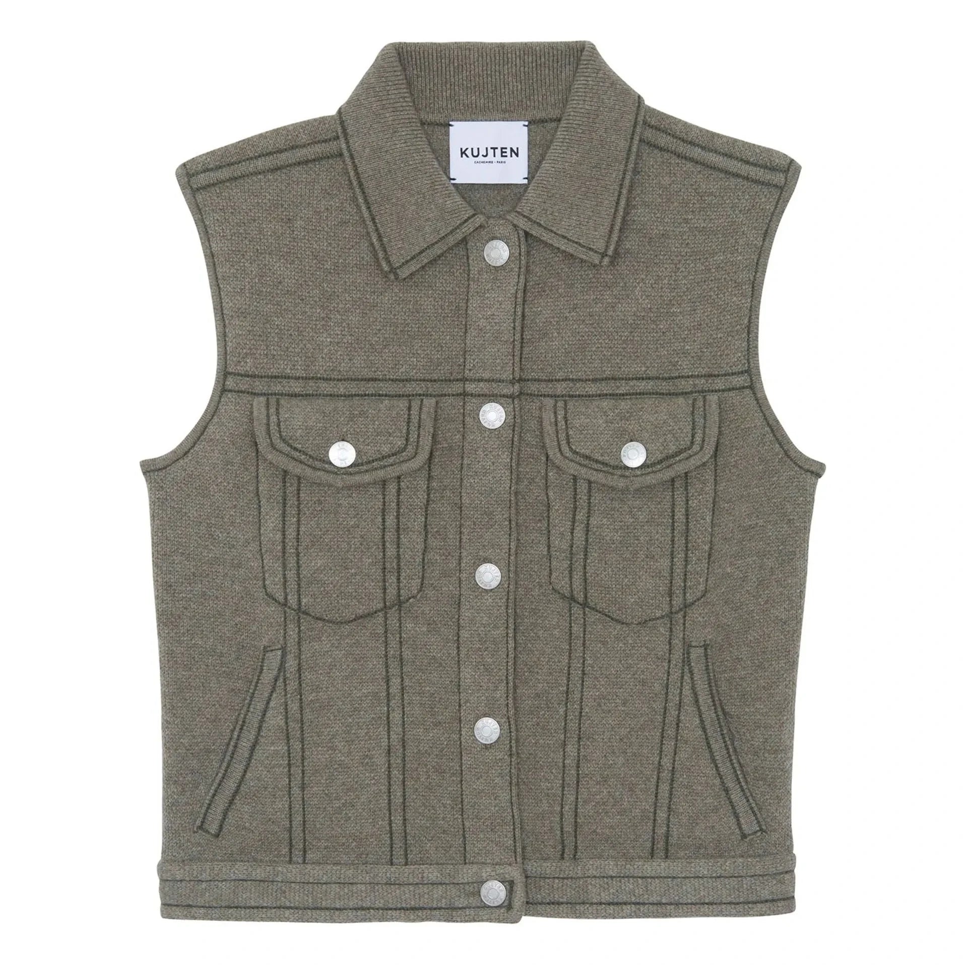 Kujten - Jess Cashmere Sleeveless Jacket | Marled Khaki