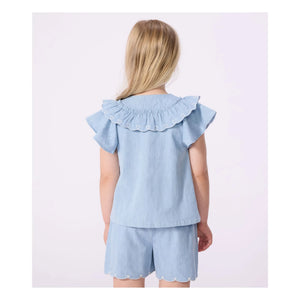Petit Bateau - Organic Cotton Chambray Heart Shorts | Light Blue