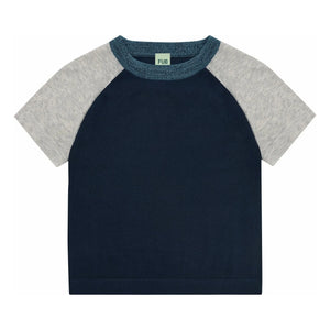 FUB - Color Block T-Shirt Extra Thin Mesh Organic Cotton | Navy Blue