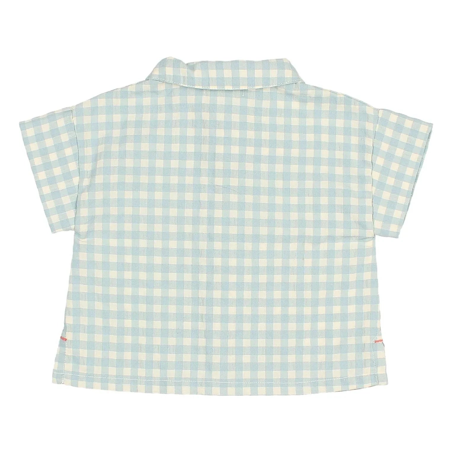 Owl - Gingham Seersucker Organic Cotton Baby Shirt | Aqua