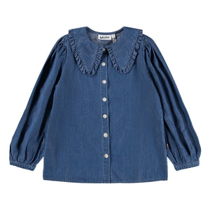 Molo - Robbin Denim Yakalı Bluz Organik Pamuk | Mavi
