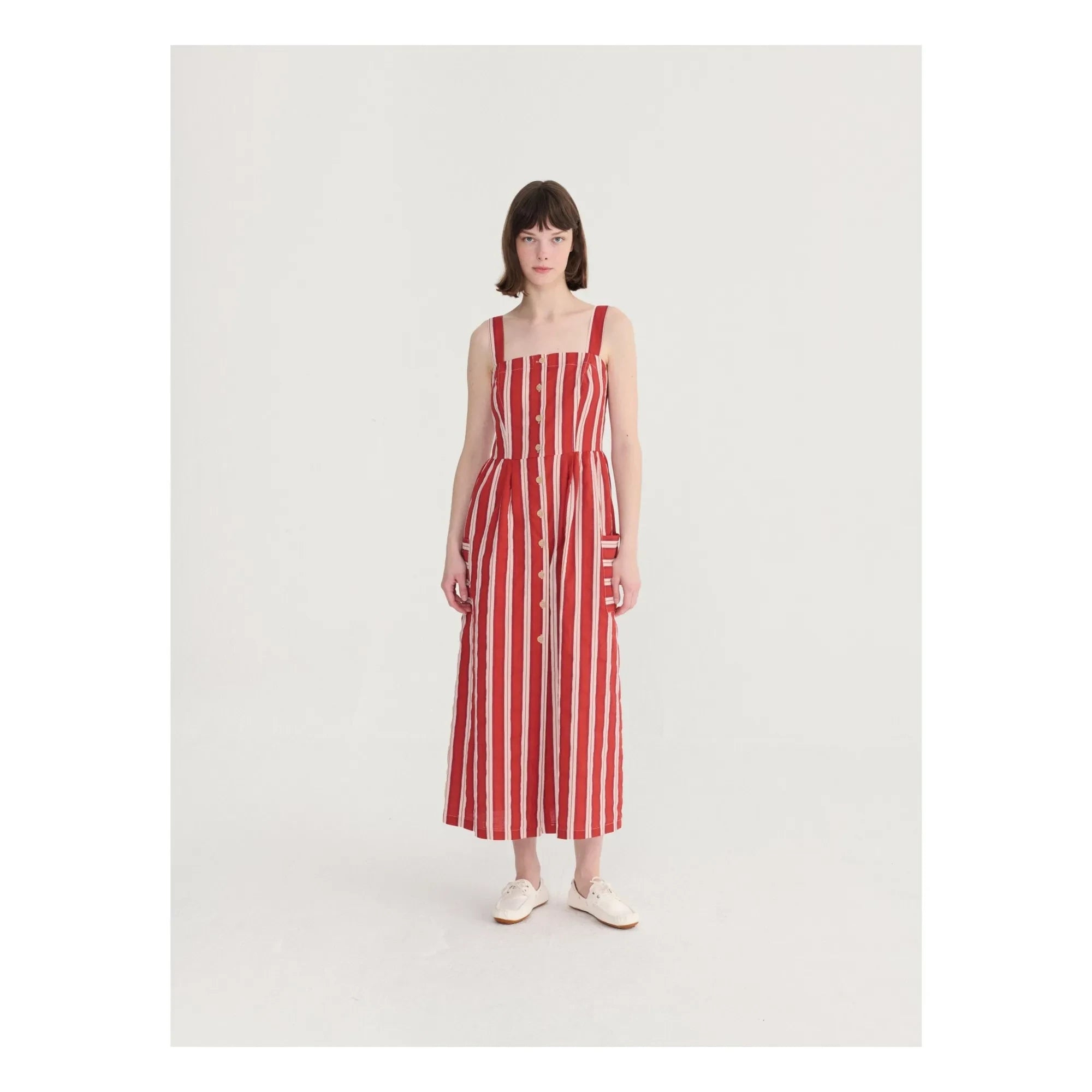 Bobo Choses - Striped Spanish Sleeve Dress Organic Cotton | Brick Red