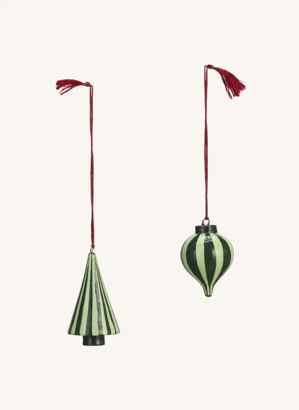 Madam Stoltz - Wooden Christmas Ornaments - Set of 2 | Green