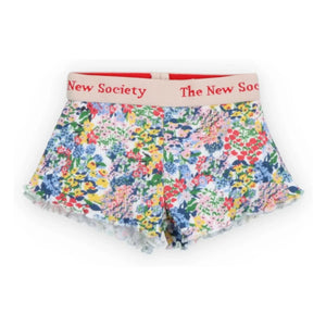 the new society - Verbena Floral Pattern Ribbed Baby Shorts | Blue