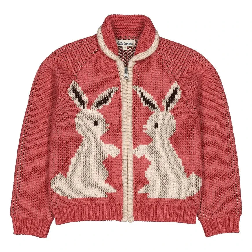 Hello Simone - Zipply Rabbit-Appliqué Cardigan | Pink