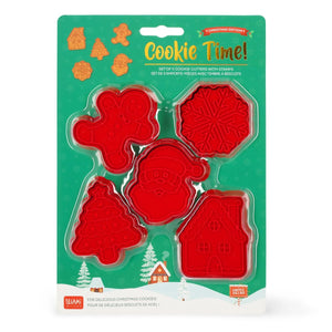 Legami - 5-Piece Set Cookie Cutters with Stamps - Cookie Time!