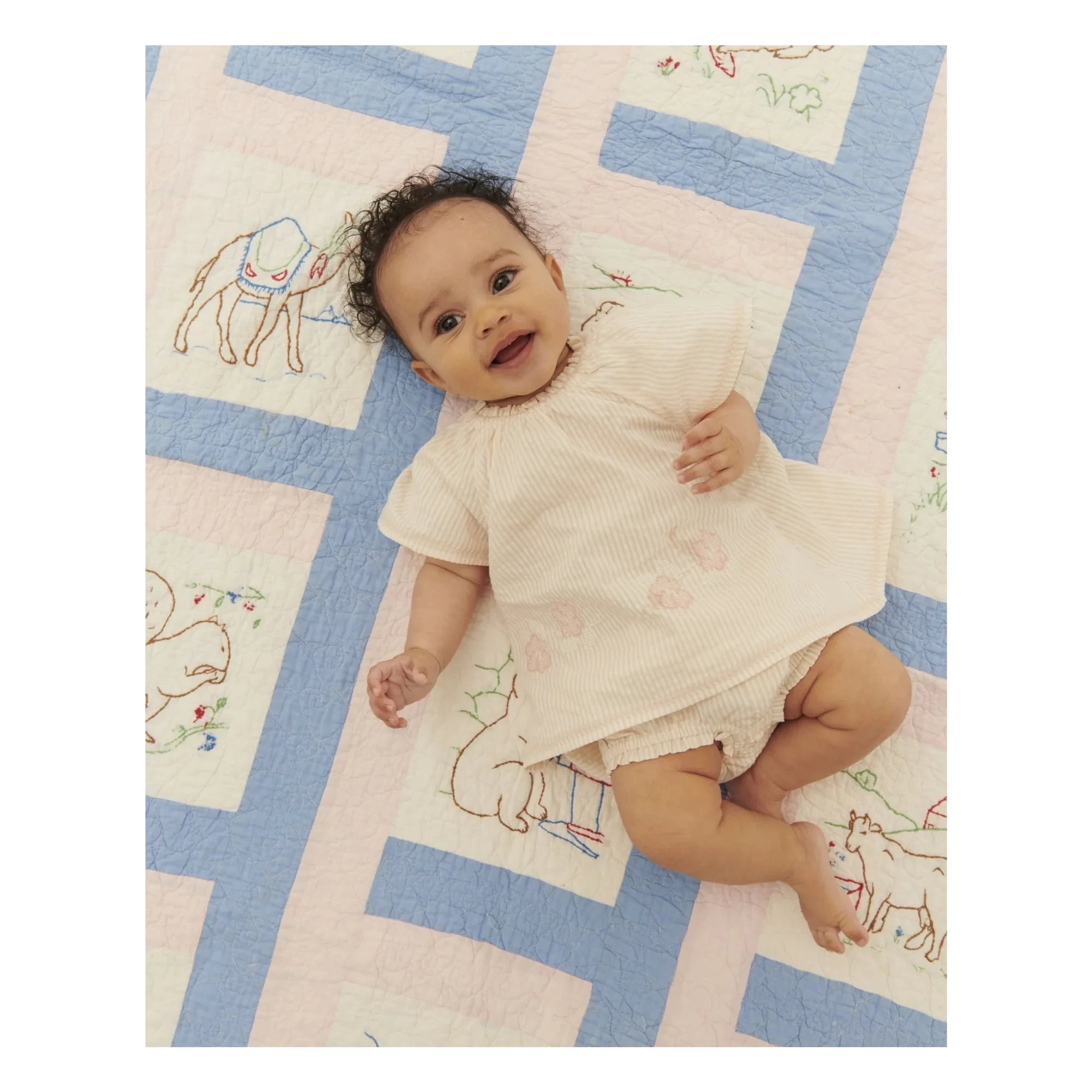 Copenhagen Colors - Striped Seersucker Organic Cotton Blouse and Romper Set | Light Pink