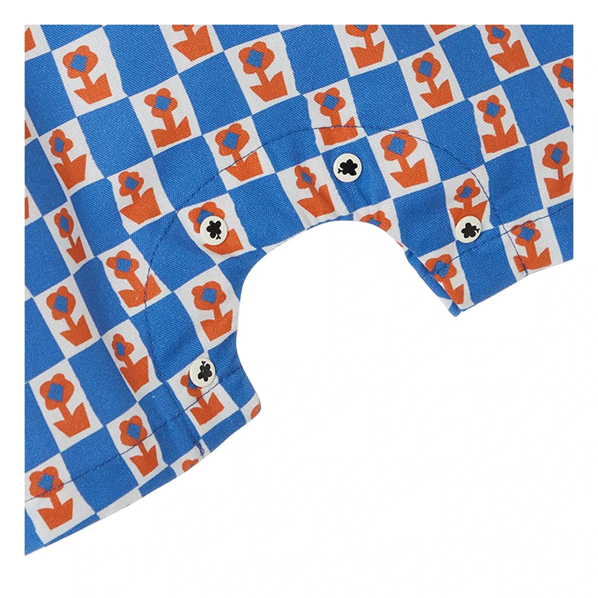 Fabula - Ruffled Dungarees Damiers Flowers | Blue