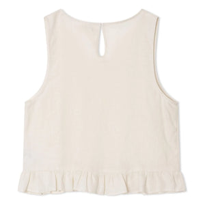 Matona - Gathered Linen Top | White