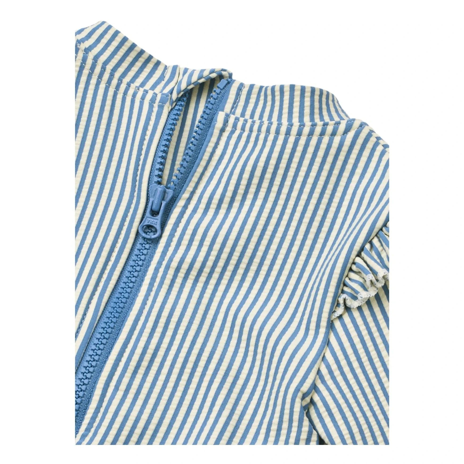 Liewood - Long Sleeve Swimsuit with Stripes and Wrinkled Texture Made from Recycled Fibers | Blue