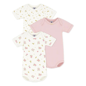Petit Bateau - Pack of 3 Organic Cotton Floral Bodysuits | Pink