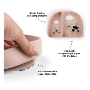 Done by deer - Compartments Suction Bowl Tiny Farm | Pink