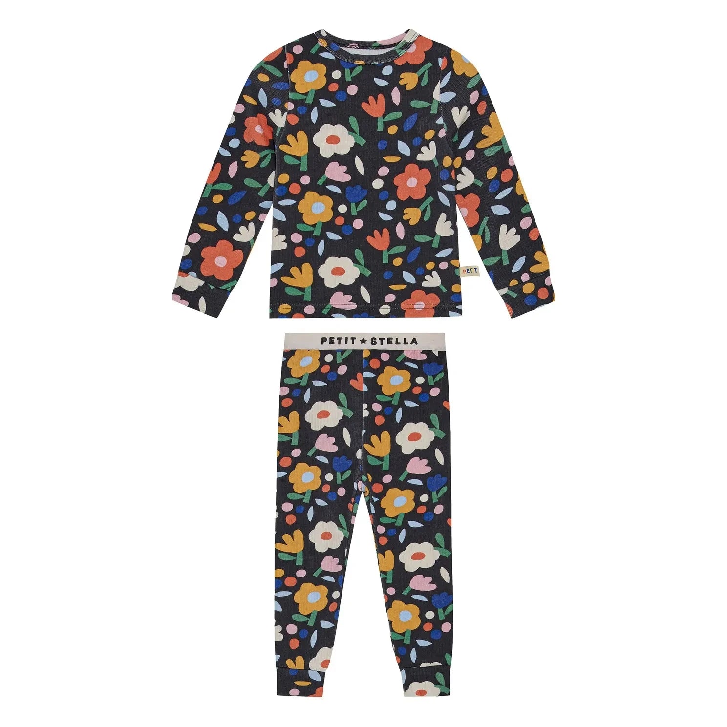 Petit Stella - Çiçek Desenli Pima Pamuk ve Modal Pijama | Siyah