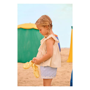 Louise Misha - Gia Striped Organic Cotton Ruffled Top | Yellow