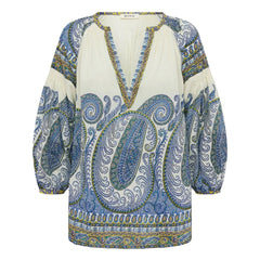 Boteh - Arcadia Cotton Gathered Blouse | Lapis Lazuli