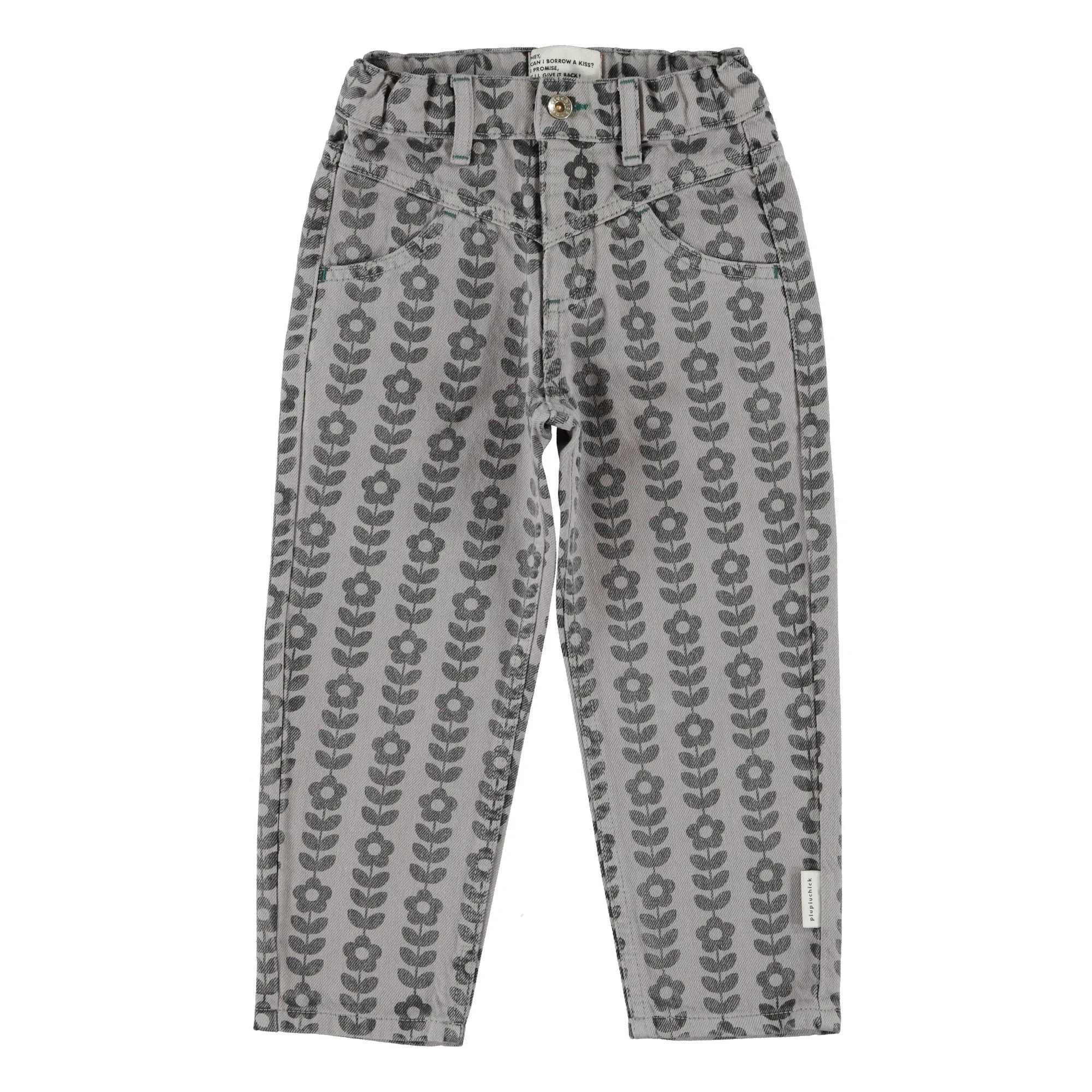 Piupiuchick - Organic Cotton Floral Print Trousers | Gray