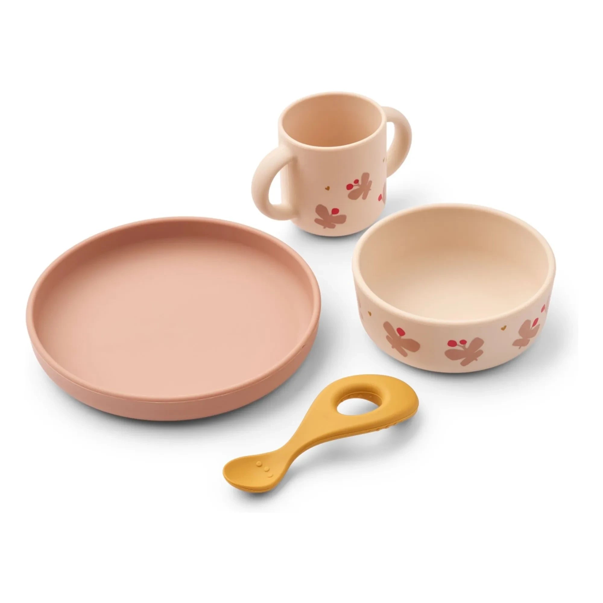 Liewood - Vivi Silicone Dinnerware Set - 4-Piece Set | Butterfly/Apple Blossom