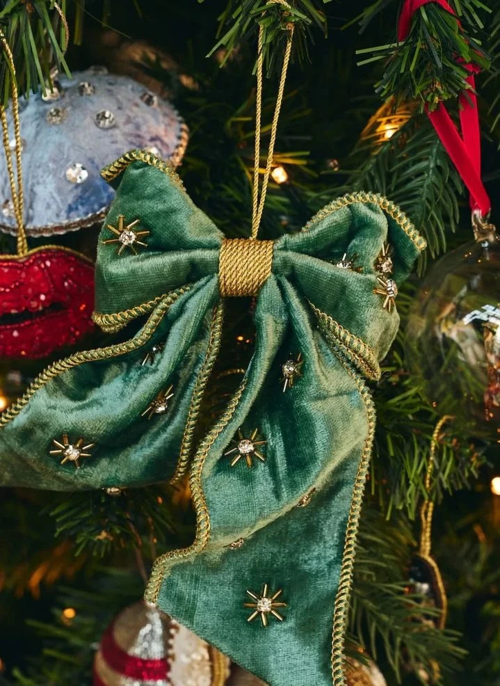 Anna + Nina - Crimson Luxe Beaded Decorative Christmas Bow | Green