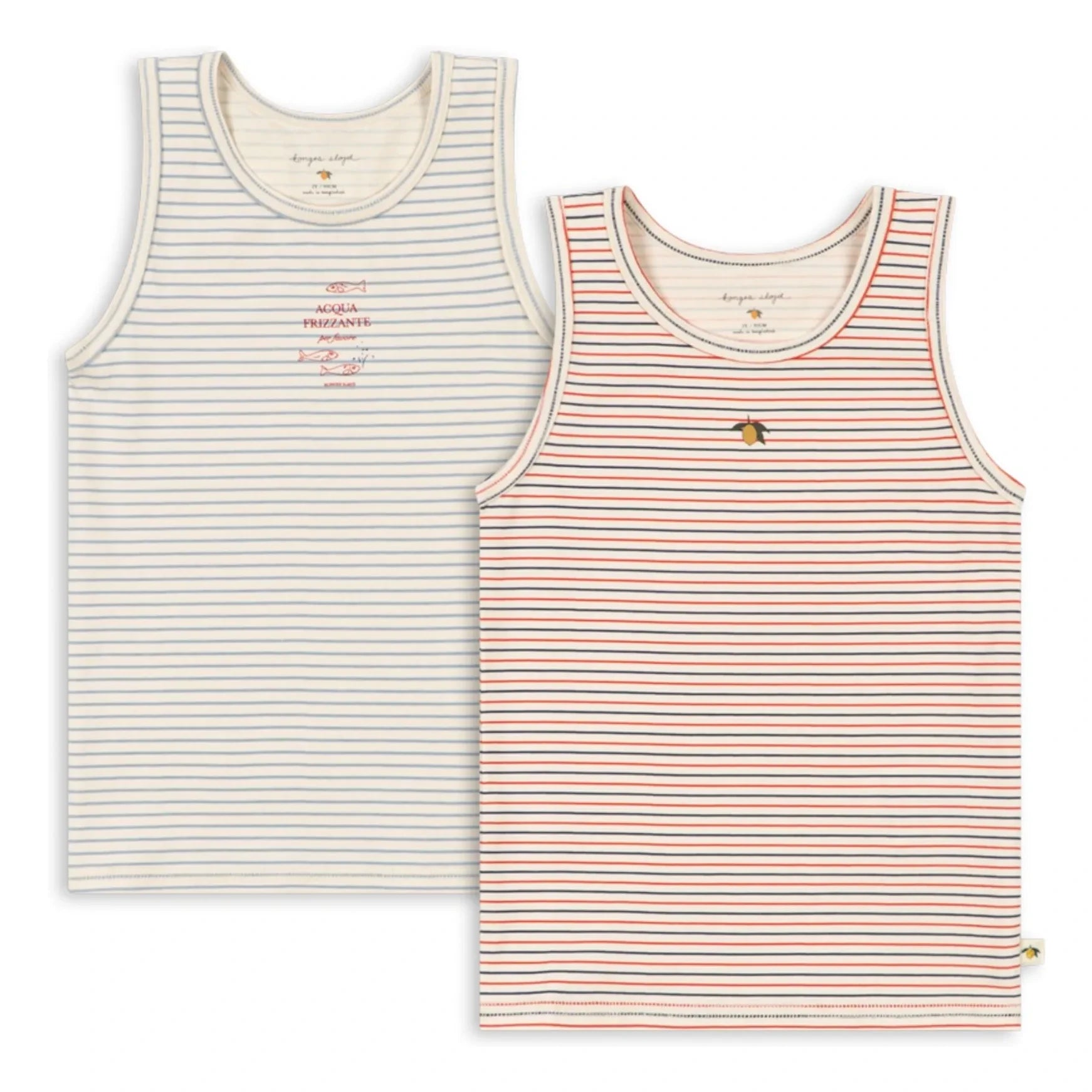 Konges Sløjd - Pack of 2 Striped Organic Cotton Singlets | Beige