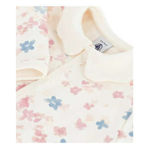 Petit Bateau - Floral Patterned Collar Dors Bien Pajamas Organic Cotton | Ecru