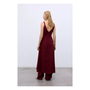 the new society - Bulbine Linen Dress | Dark red