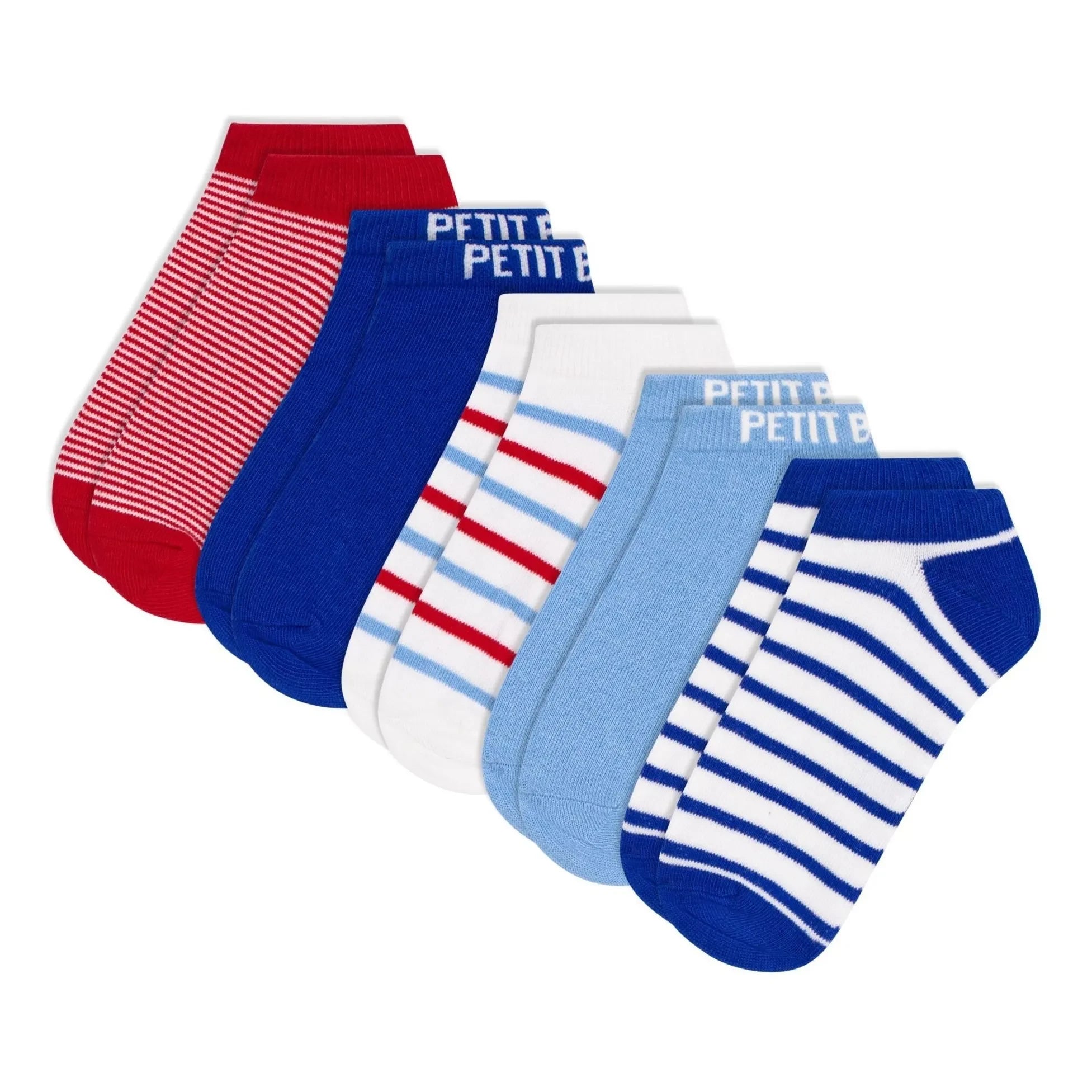 Petit Bateau - 5 Pair Striped Short Socks | Blue