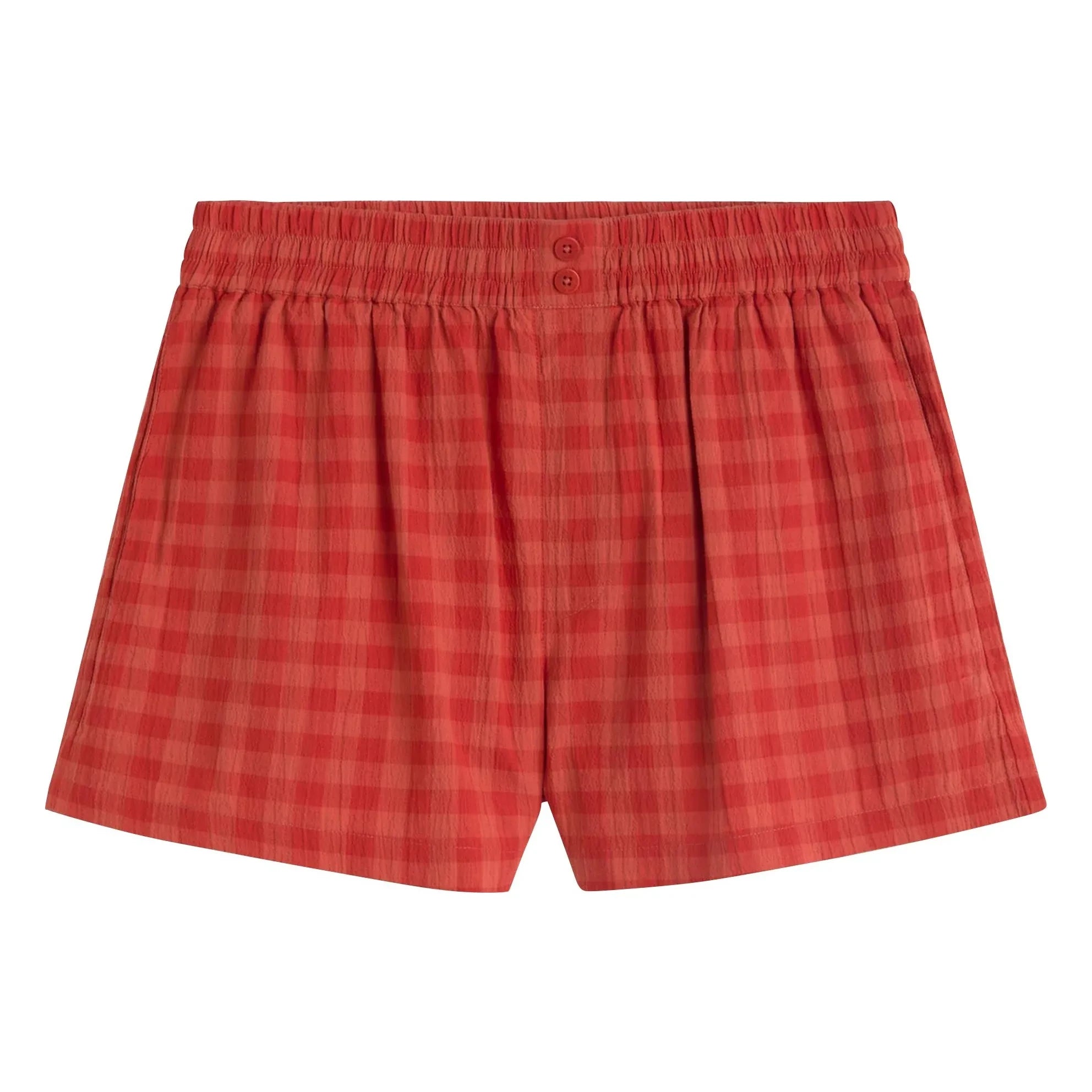 Thinking Mu - Geraldine Organic Cotton Plaid Shorts | Red