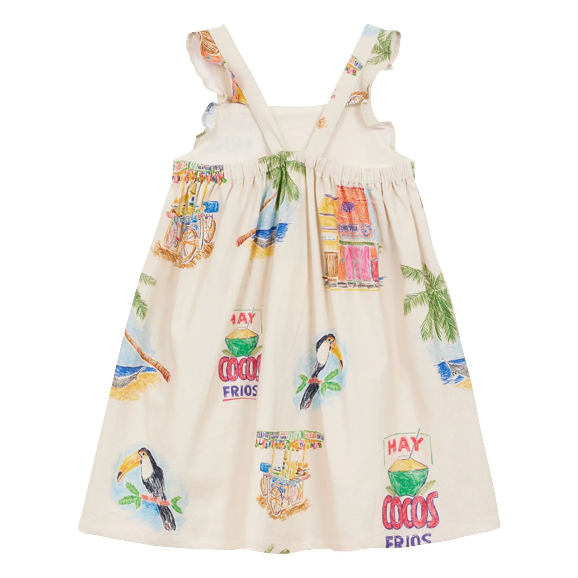 Arsène et Les Pipelettes - Twill Palm Bib Dress | Ecru