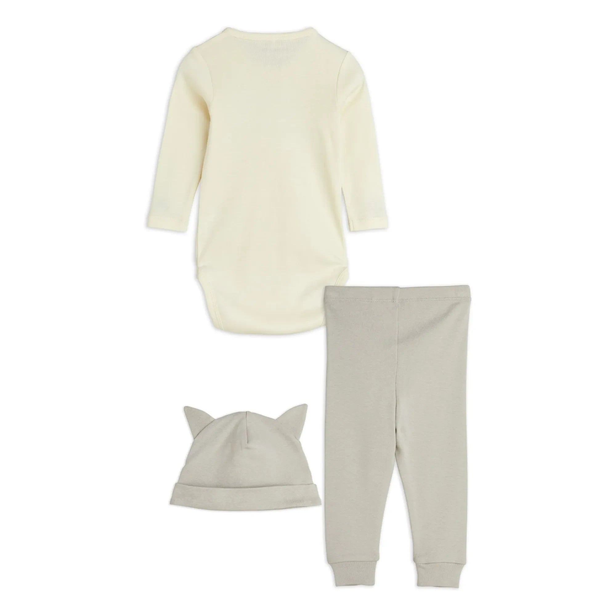 Mini Rodini - Organic Cotton Cat Body, Jogger, and Hat Set | Ecru