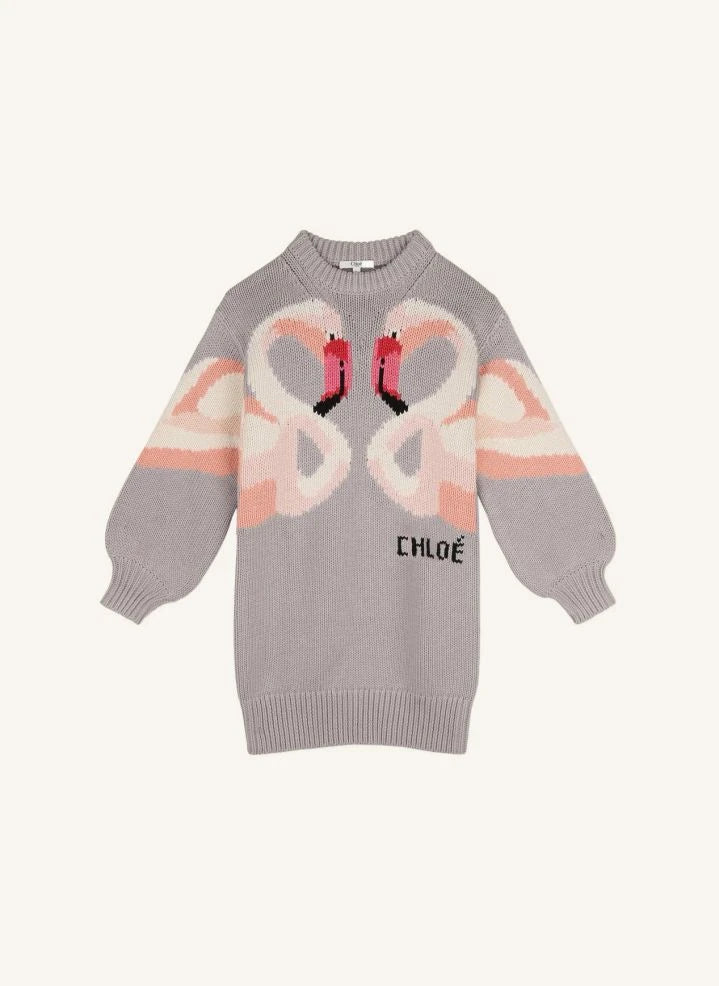 Chloé - Flamants Roses Organic Cotton Knit Dress | Sand