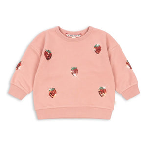 Konges Sløjd - Pullu Çilekli Lou Sweatshirt Organik Pamuk | Pembe