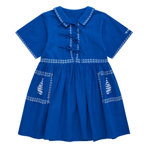 Maison Mangostan - Blue Embroidered Voiles Dress