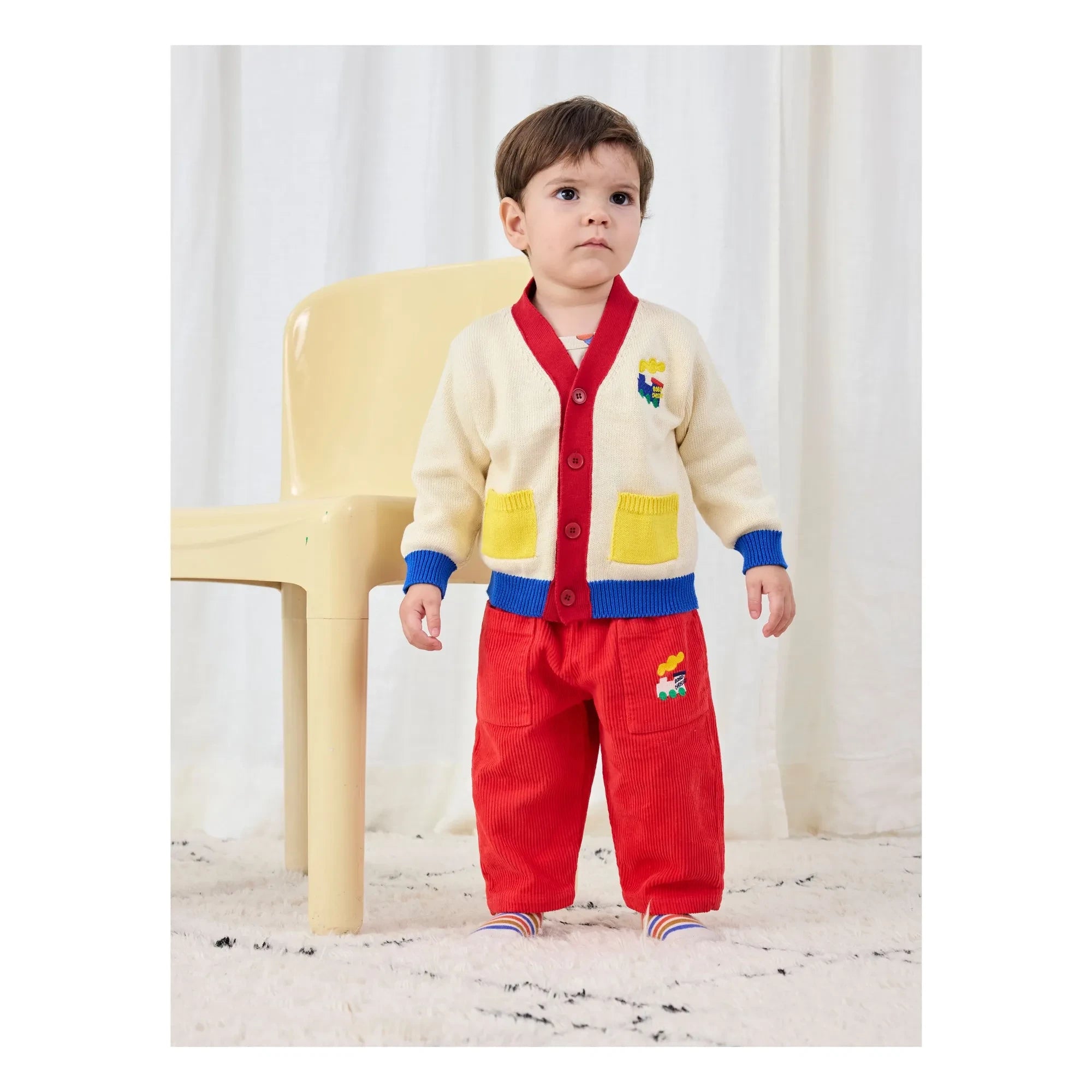 Bobo Choses - Renk bloklu Train organik pamuk hırka | Ekru