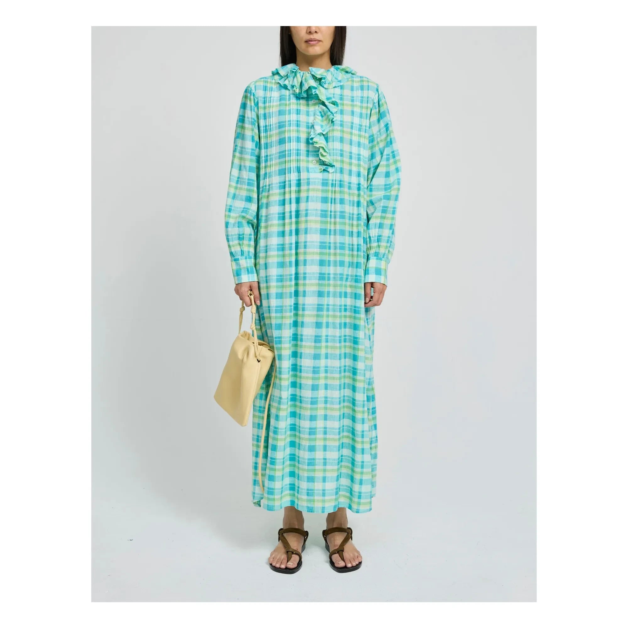 Laurence Bras - Philibong Cotton Checkered Dress | Turquoise