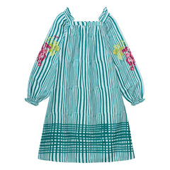 Maison Mangostan - Striped Balloon Sleeve Dress | Green