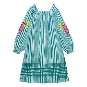 Maison Mangostan - Striped Balloon Sleeve Dress | Green