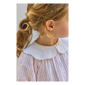 Tartine et Chocolat - Striped Embroidered Claudine Collar Dress | Powder Pink