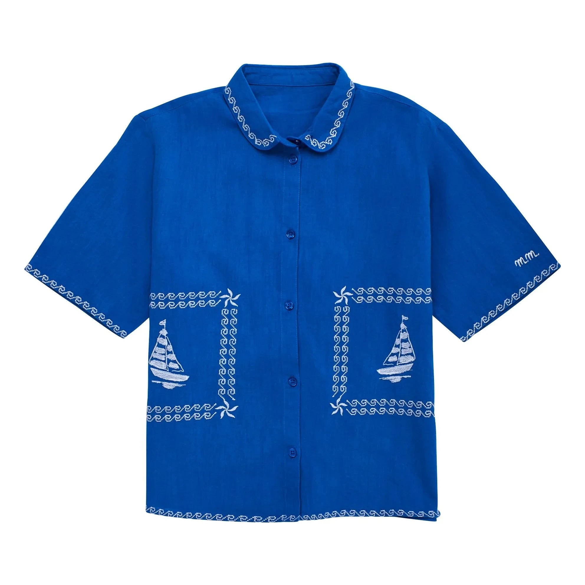 Maison Mangostan - Blue Embroidered Voile Shirt