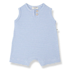 1+ in the family - Striped Vendrell Ribbed Romper | Light Blue