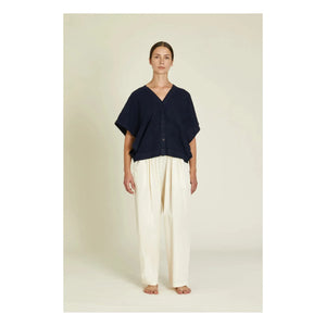 Black Crane - Origami Linen Top | Navy