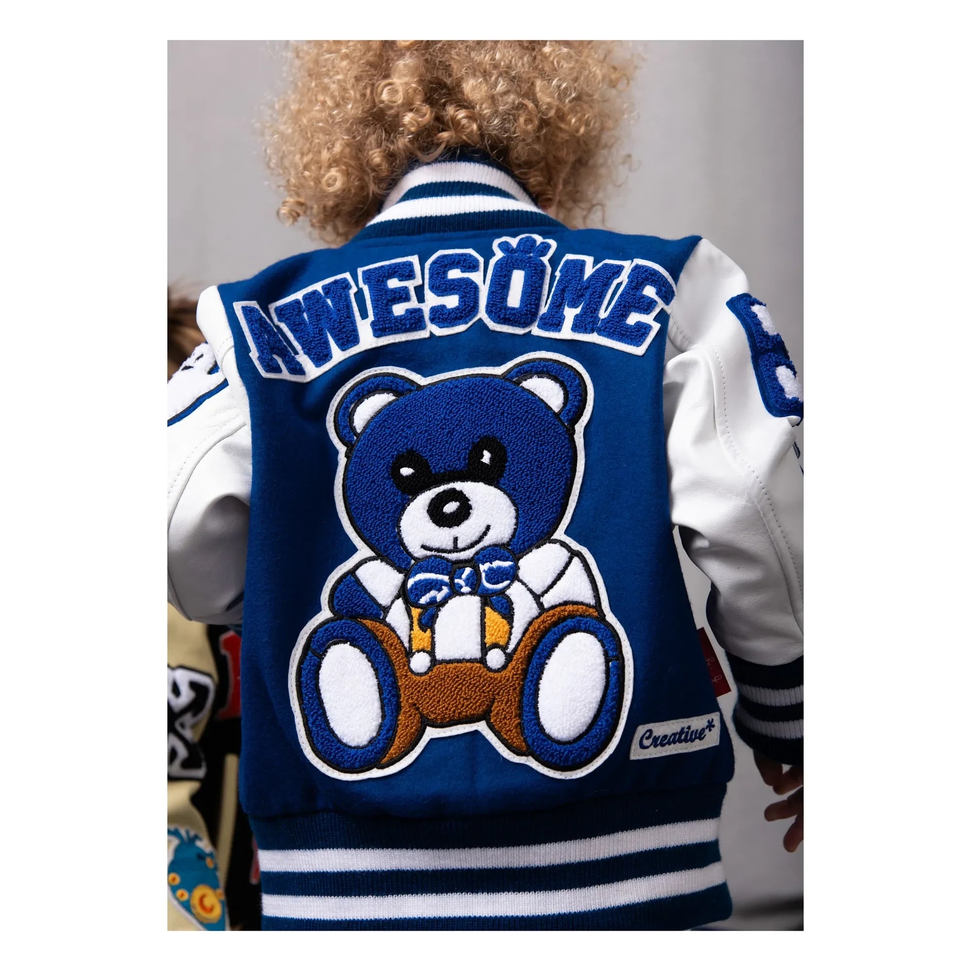 Girl Boy - Leather Patch Awesome Letterman Bomber Jacket | Blue