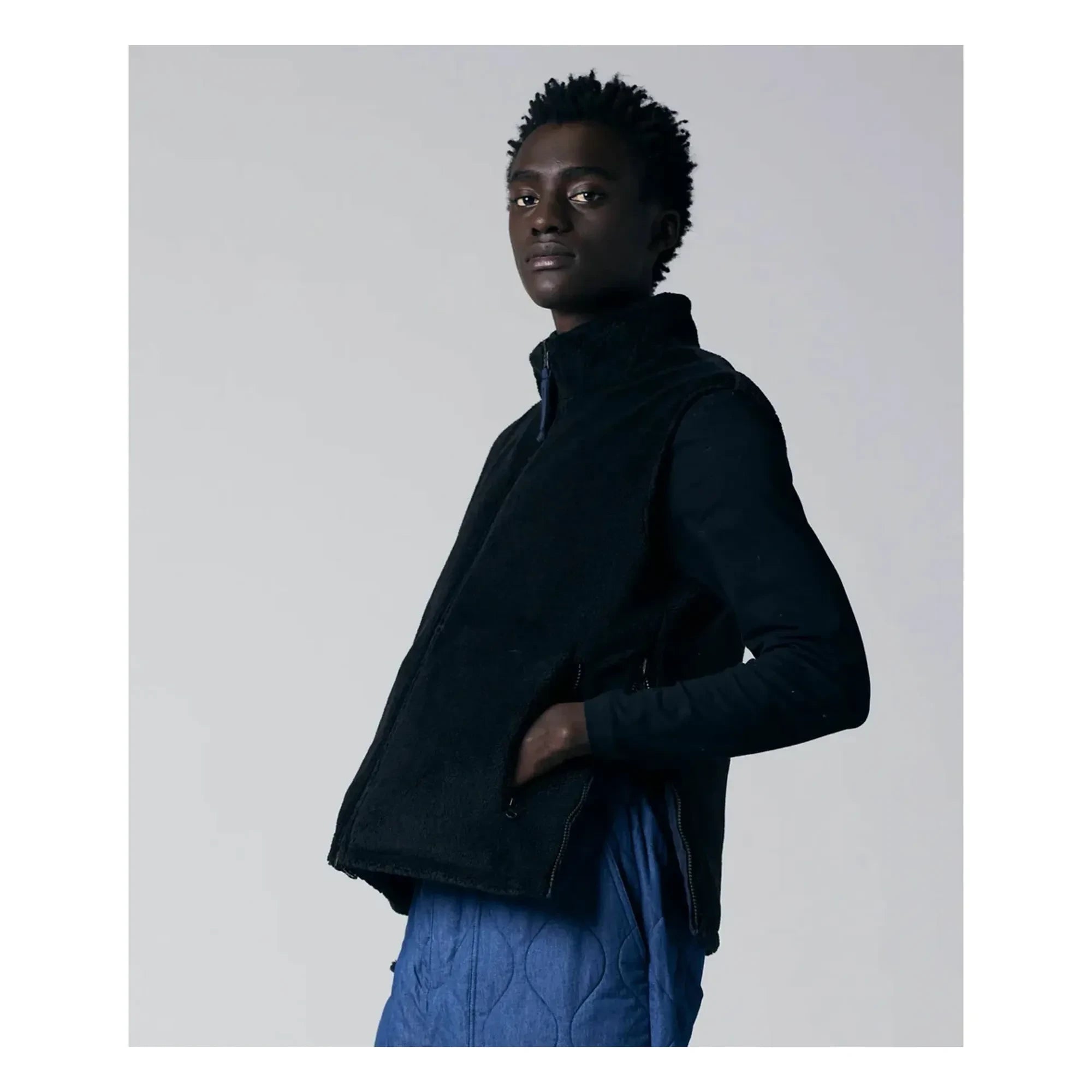 Taion - Reversible Military Sleeveless Vest with Stand Collar | Navy - Black