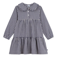 Petit Bateau - Claudine Collar Dress Organic Cotton Checkered | Navy