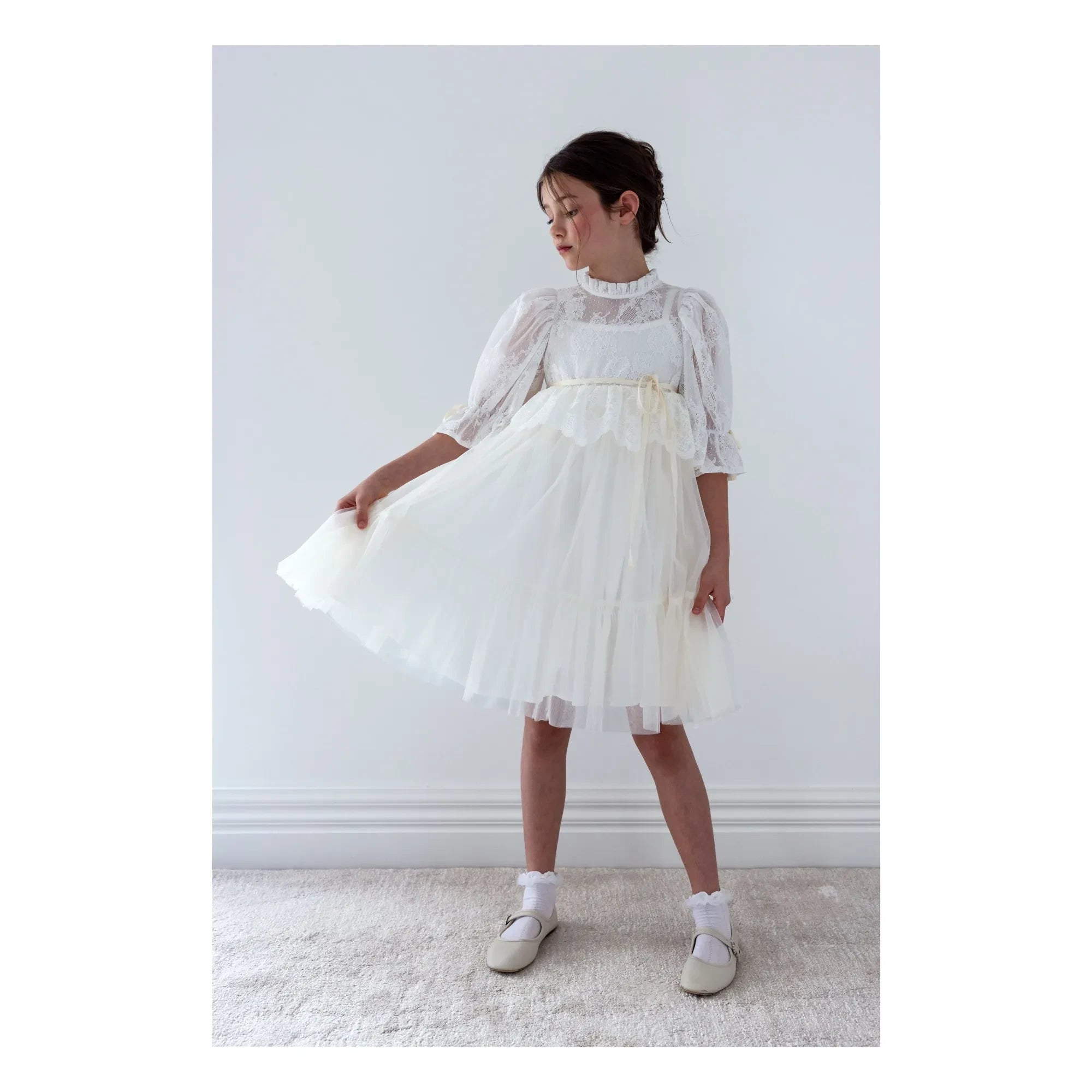 petite Amalie - Tül Dantel Elbise | Ekru