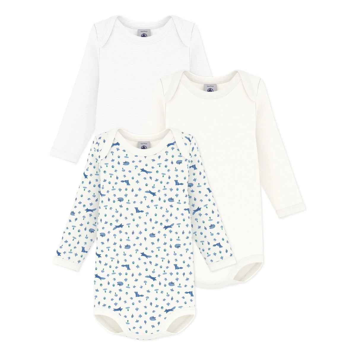 Petit Bateau - 3'lü Organik Pamuk Tilki Body Seti | Mavi