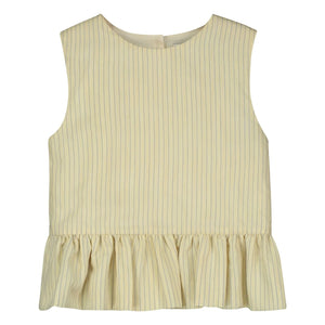 Tangerine - Striped Sleeveless Ruffled Top | Pale Yellow
