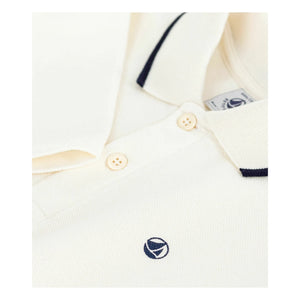Petit Bateau - Contrast Trim Organic Cotton Polo T-Shirt | Ecru