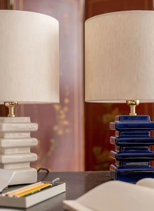 The Socialite Family - Marta Table Lamp: Ceramic and Pleated Cotton | Night Blue